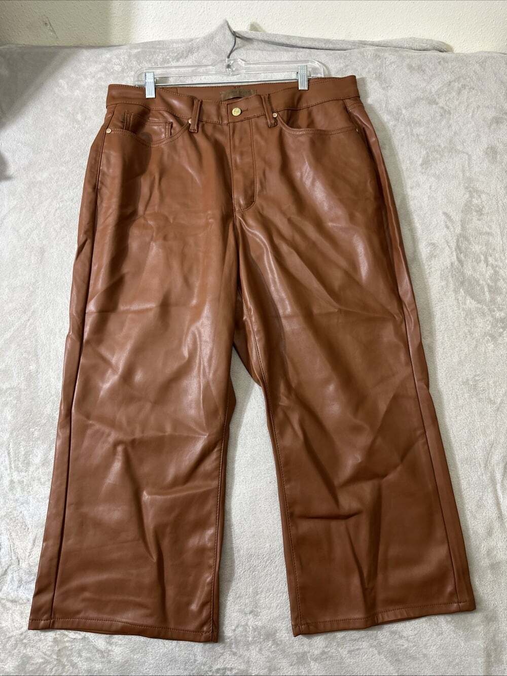 Judy Blue 18W Brown Faux Leather Wide Leg Pants High Rise Plus Size